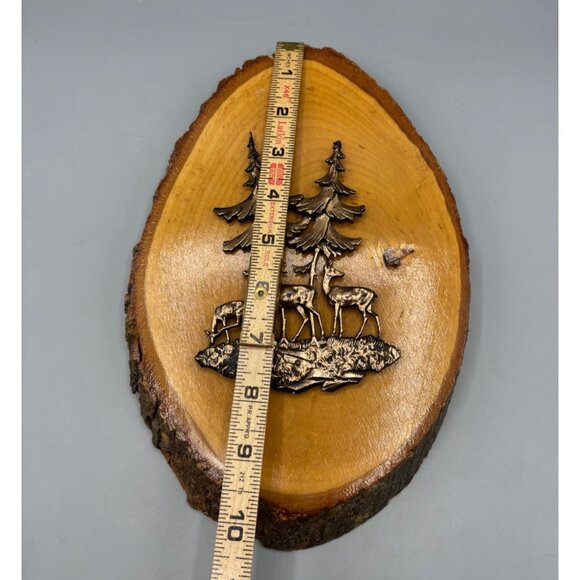 Copper Colored Deer Trees Wooden Tree Slice Wall Hanging Plaque Rustic Hunting - Picture 4 of 4